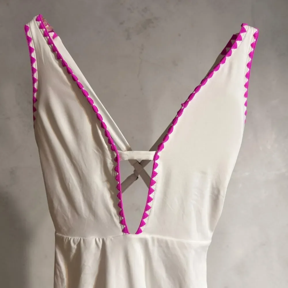 Lucky Brand Marbella Maillot Swimsuit Plunge Neck Size Small